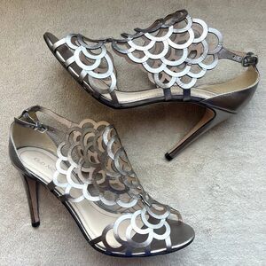 Klub Nico Millie‎ Gun Metal Cutout Leather High Heel Sandals Women 11 Sexy Party